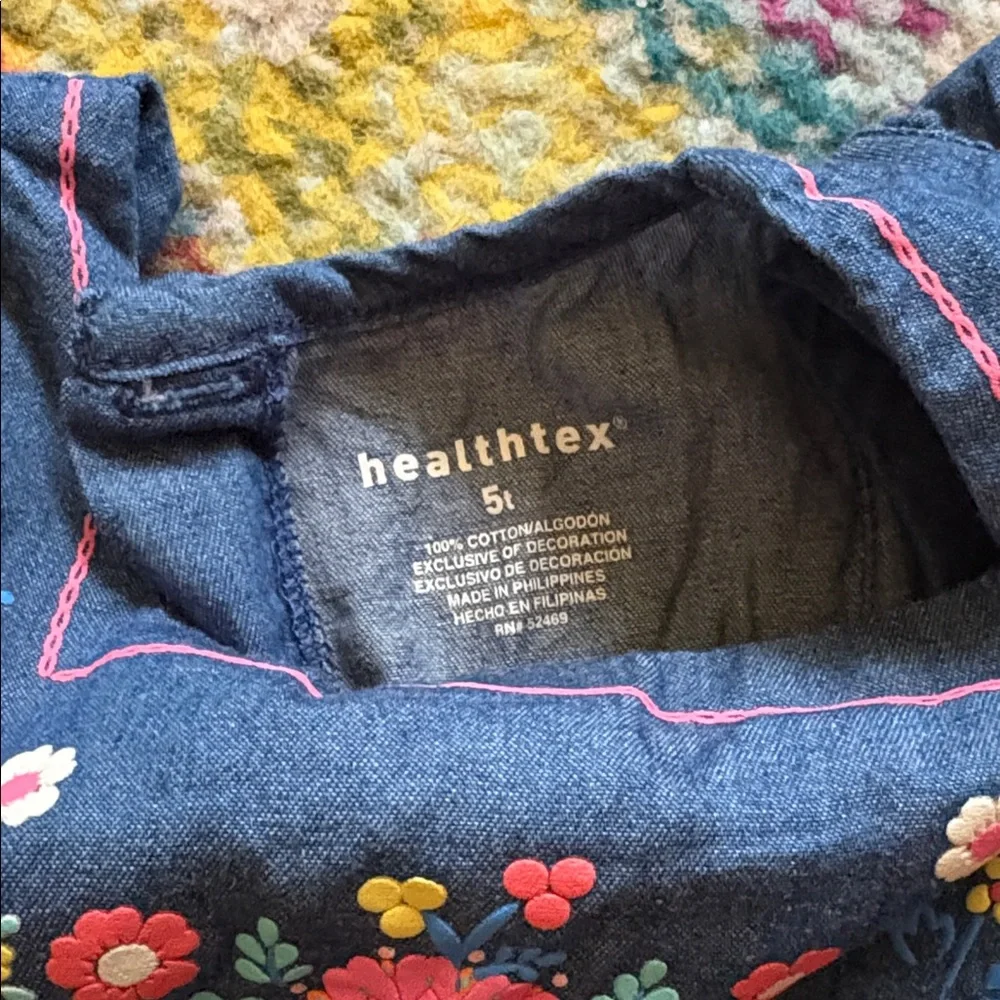 Healthex Denim Chambray Dress Flower Accent